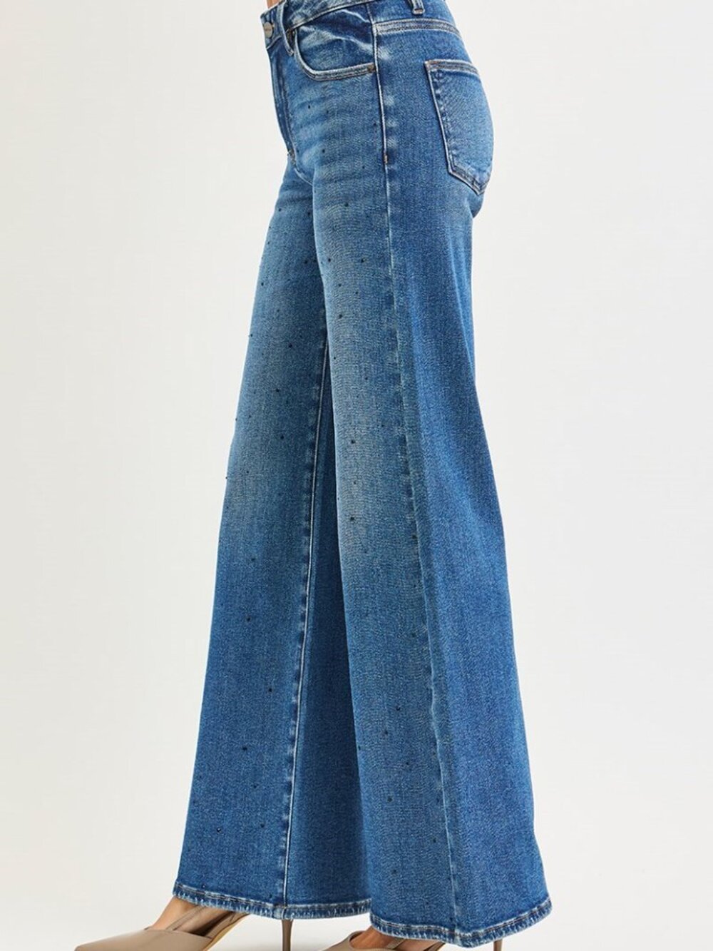Plus Risen black Rhinestone wide leg Jeans - Picture 5 of 7